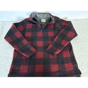 Wrangler Sweatshirt Mens Medium Red Buffalo Plaid Fleece Pullover 1/4 Zip